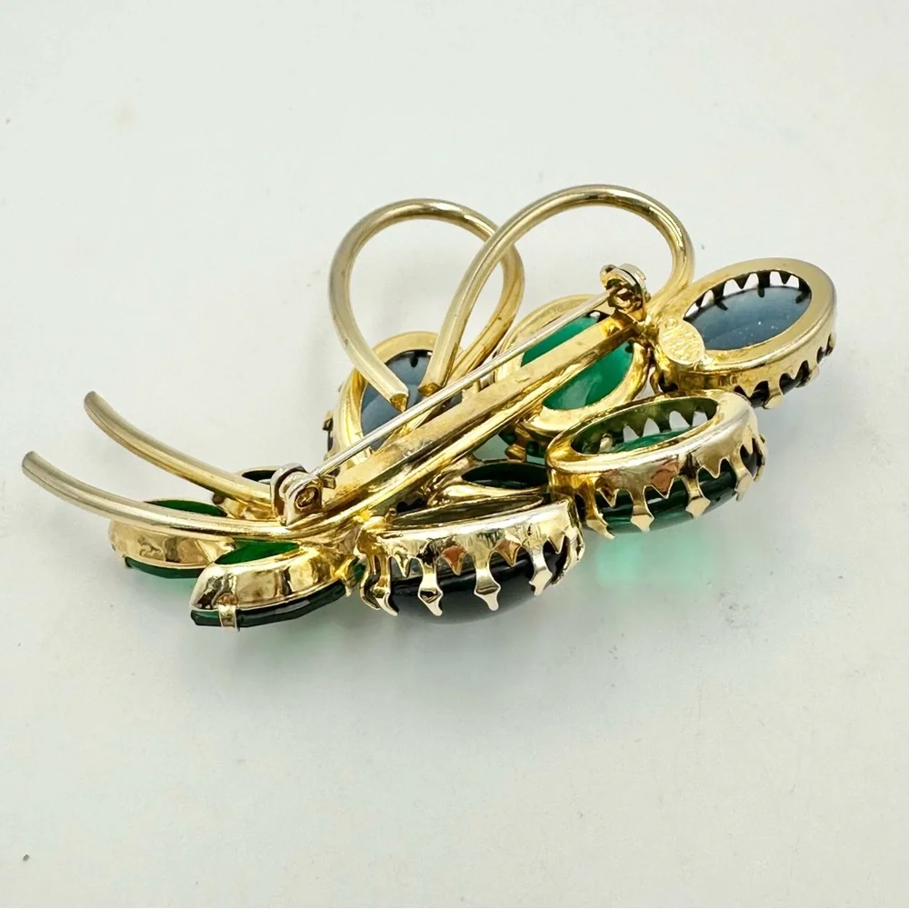 Vintage Weiss Blue and Green Cabochon Bouquet Brooch Signed